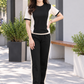 Women’s Navy Blue & Cream Co-Ord Set – Contrast Panel T-Shirt & Wide-Leg Pants