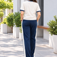 Women’s Navy Blue & Cream Co-Ord Set – Contrast Panel T-Shirt & Wide-Leg Pants