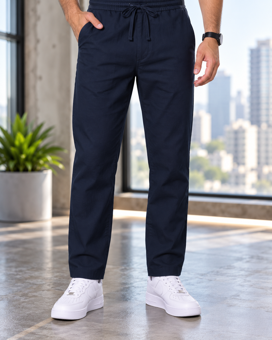 Men's Linen-Blend Drawstring Trousers | Slim Tapered Fit