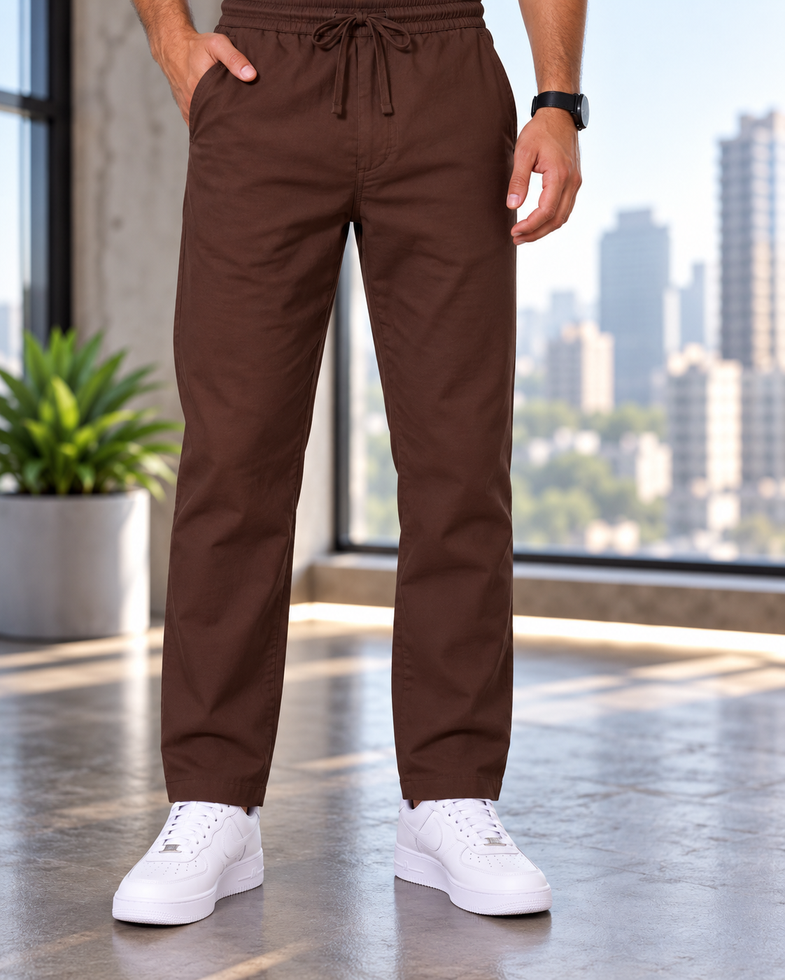 Men's Linen-Blend Drawstring Trousers | Slim Tapered Fit