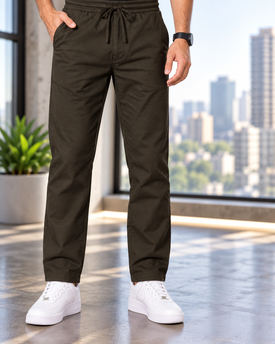 Men's Linen-Blend Drawstring Trousers | Slim Tapered Fit