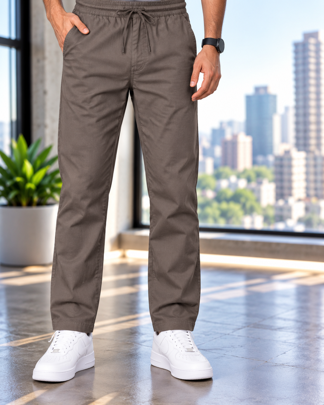 Men's Linen-Blend Drawstring Trousers | Slim Tapered Fit