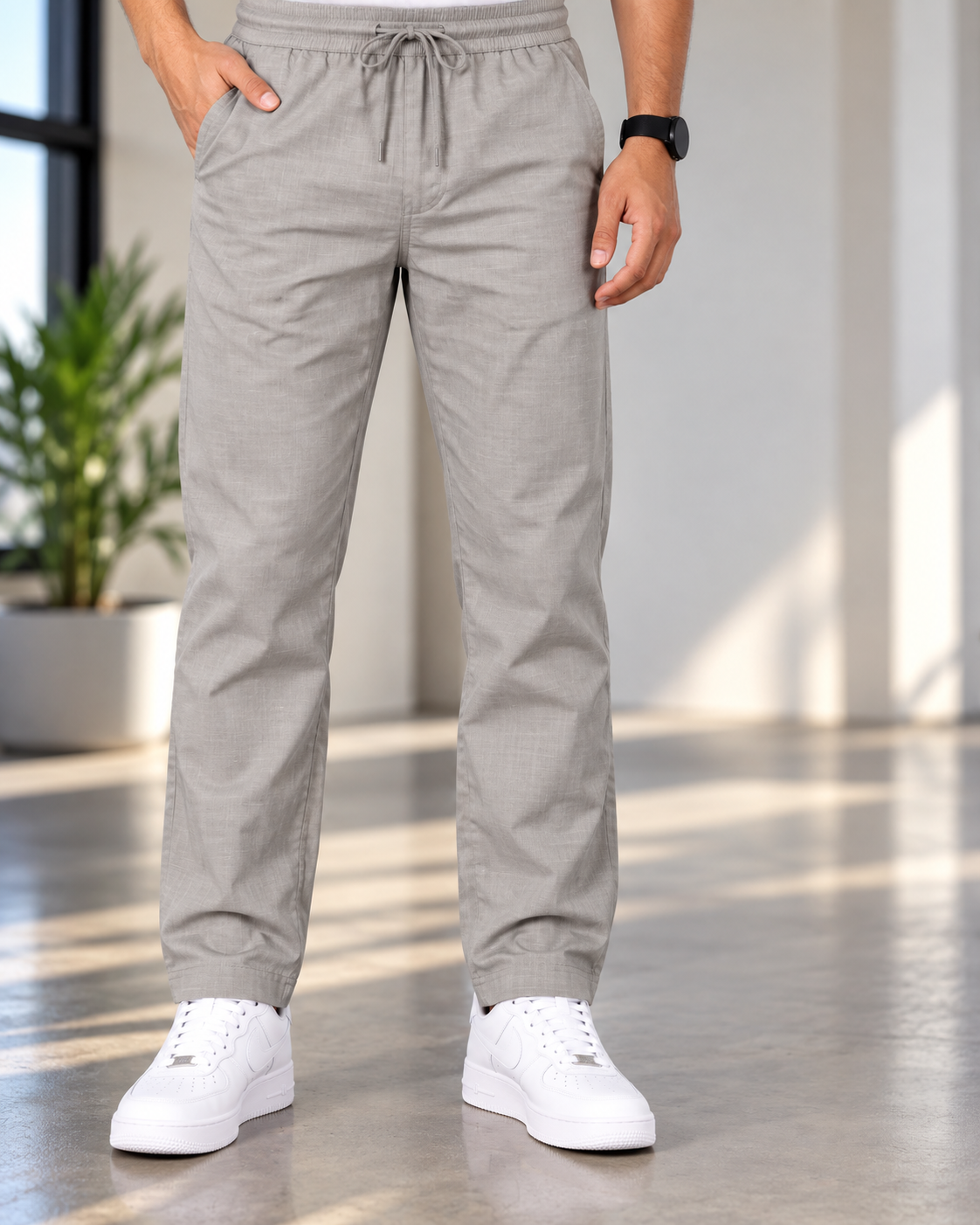 Men's Linen-Blend Drawstring Trousers | Slim Tapered Fit