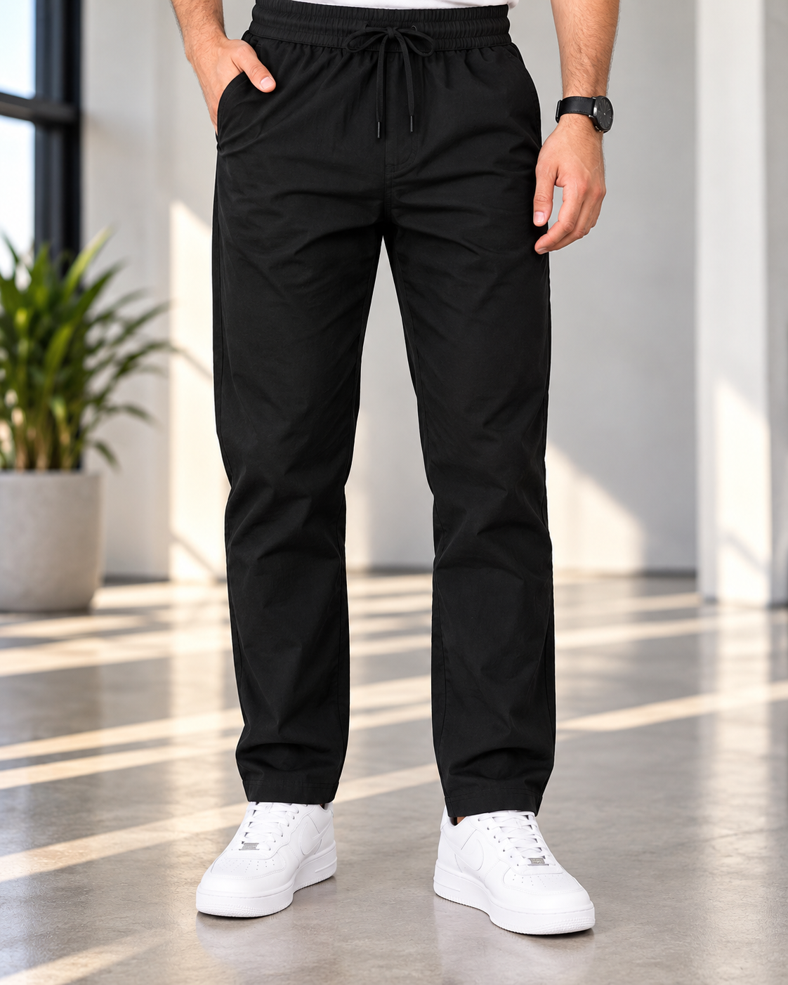 Men's Linen-Blend Drawstring Trousers | Slim Tapered Fit
