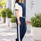 Women’s Navy Blue & Cream Co-Ord Set – Contrast Panel T-Shirt & Wide-Leg Pants