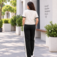 Women’s Navy Blue & Cream Co-Ord Set – Contrast Panel T-Shirt & Wide-Leg Pants