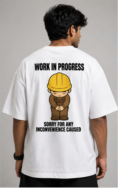 Work In Progress Oversized Unisex Tee — Funny Construction Worker Graphic T-Shirt