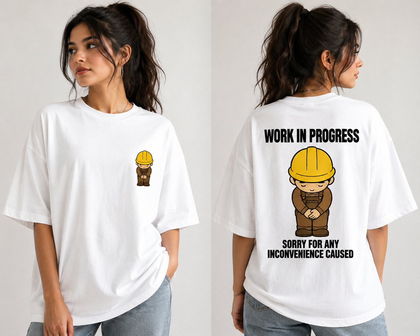 Work In Progress Oversized Unisex Tee — Funny Construction Worker Graphic T-Shirt